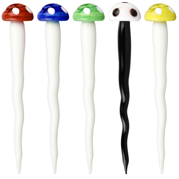Toadstool Mushroom Twisted Glass Dab Tool - 5"" / Colors Vary