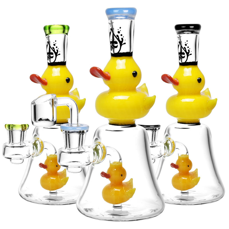 Pulsar Glass Double Duckie Rig - 7.5"" / 14mm F / Colors Vary