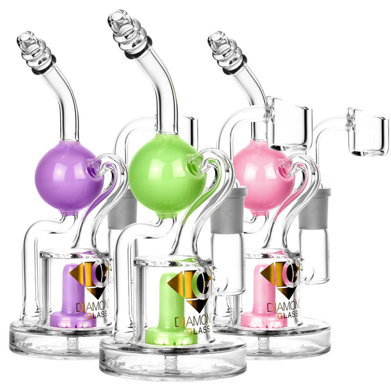 Diamond Glass Buoy Recycler Rig - 7"" / 14mm F / Colors Vary
